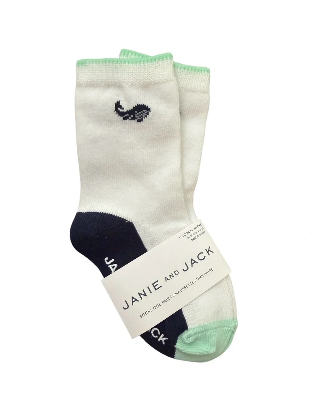 Janie and Jack White Socks with Navy Heel and Mint Trim